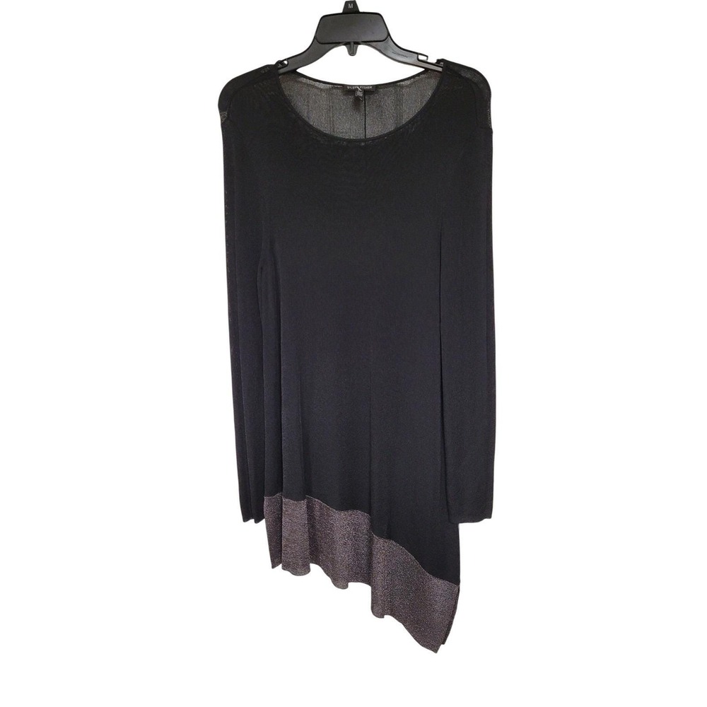 Eileen Fisher Long Sleeve Black Tunic Dress with Bohemian Metallic‎ Trim Sz M